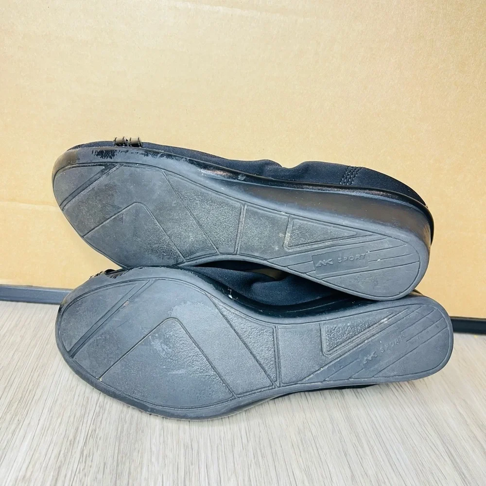 Anne Klein sport patent toe black wedges size 7M